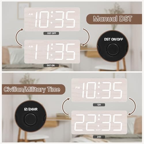 DreamSky Wooden Digital Alarm Clock for Bedroom - Desk Clock for Living Room with Large Numbers, Dimmer, Loud Alarm for Heavy Sleepers with Volume Control, DST, Office Wood Decor (Plug in Clock) thumbnail 6