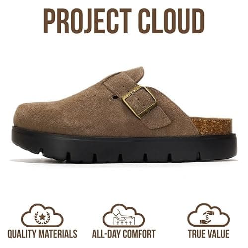 Project Cloud 100% Genuine Leather Platform Clogs for Women Footwear - Memory Foam Arch Support Cork Footbed Casual Shoes & Mules for Women 2025 (Benton Chunky) thumbnail 4