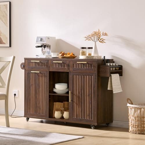 Okvnbjk 57" Rolling Kitchen Island with Storage & Drop Leaf, Walnut thumbnail 3