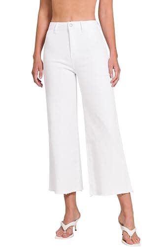 Poppy and Seed Zenana Colored Denim Wide Leg Cropped Frayed Hem Jeans - Image 1