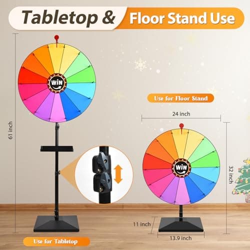 AugFir 24-inch Prize Wheel, Adjustable 32"-61" Height Desktop & Floor Stand Spinning Prize Wheel, Storable Prize Wheel Spinner, Suitable for Party, Carnivals and Tradeshow thumbnail 2