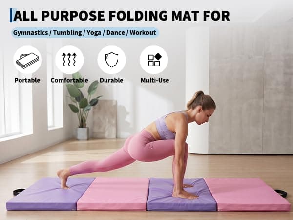 Garvee Gymnastics Mat, 6.2Ft 2-Inch Thick 4-Fold | Exercise Floor Mat for Home Gym, Portable Yoga Mat for Pilates, Aerobics, Martial Arts & Training thumbnail 7