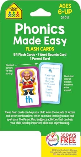 School Zone Phonics Made Easy Flash Cards: 56 Cards, Kindergarten, 1st Grade, 2nd Grade, Early Reading, Short Vowels, Long Vowels, Letter Combinations, Word-Picture Recognition, Ages 6+ thumbnail 2