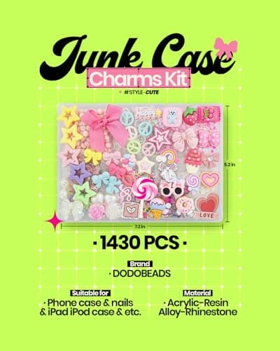 DoDoBeads 1430 Pcs Junk Phone Case Decoration Kit, Charms for Customizing Cases, Kawaii Bow, Letter Beads, Nail Accessories, Flatback Pearls, Rhinestones, Cute Aesthetic Decor for Personalization thumbnail 2
