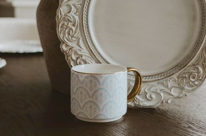 Sweet Water Decor Blue Fan Ceramic Mug with Gold Handle, Large 14oz Fine Bone China Tea Cup, Cute Coffee Mug, Vintage Floral Spring Drinkware, Hostess & Housewarming Gift for Women & Teachers thumbnail 6