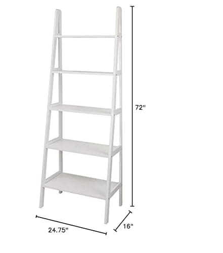 Casual Home 100% Solid Wood 5-Shelf Ladder Bookcase, 24.75"W x 16"D x 72"H, White, 5-Tier Freestanding Ladder Shelf thumbnail 15