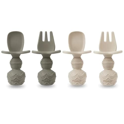 PandaEar Silicone Baby Weaning Set| Divided Suction Plate and 2 Pack Tiny Cup with 2 Spoons 2 Forks| Baby Led Supplies Self Feeding Eating Set thumbnail 7