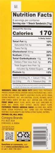 Sandwich Bros. Egg & Cheese, Frozen Breakfast Sandwiches, 15 oz., 6-ct | Good source of protein, 8g per serving; individually wrapped microwavable breakfast sandwiches; for busy mornings or any time thumbnail 12