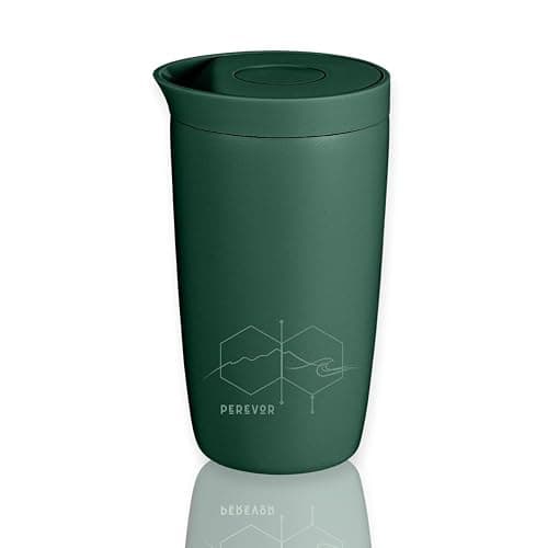 Perevor 360ml Coffee Flask, Reusable Tumbler for Travel | Thermal Cup for Camping, Office Mug or Commute | Perfect Small Cold Water Bottle | Preppy Cute Smoothie Cup | Forest Green - Image 1