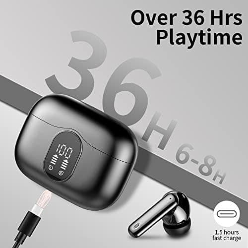 Wireless Earbuds, Bluetooth 5.4 Headphones Bass Stereo, Ear Buds with Noise Cancelling Mic LED Display, IP7 Waterproof in Ear Earphones, 36H Playtime for Laptop Pad Phones Sports Workout, Black - Black thumbnail 8