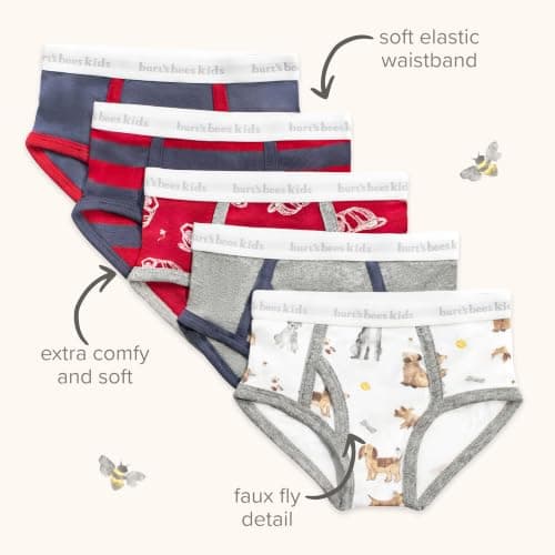 Burt's Bees Baby Boys' Organic Cotton Brief Underwear, 5-Pack | Easy, breathable toddler undies provide maximum coverage for kids on the move thumbnail 7