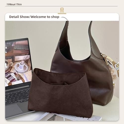 19 NeatThin Lightweight Purse Insert, Waterproof Surface and Silky Satin Interior, Fit for Brooklyn 28 (With Zipper and Bottle Holder, Chocolate) thumbnail 2