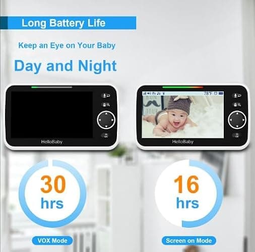 HelloBaby 6'' World First IPS 30H Battery Split-Screen Video Baby Monitor with Camera and Audio, No WiFi, Pan-Tilt-Zoom, VOX, 2-Way Talk, Night Vision, 8 Lullabies, 1000ft, for New Parents/Elderly thumbnail 4