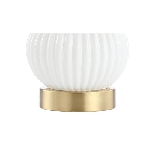 JONATHAN Y 20" White/Brass Gold Ribbed Gourd Glass Table Lamp, Modern Bedside Lamp for Bedroom Living Room, White Linen Drum Shade, LED Bulb Included JYL1099A thumbnail 7