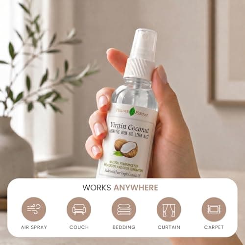 Virgin Coconut Linen and Room Spray, Natural Aromatic Mist Made with Pure Virgin Coconut Oil, Relax Your Body & Mind, Perfect as a Bathroom Air Freshener Odor Eliminator thumbnail 4