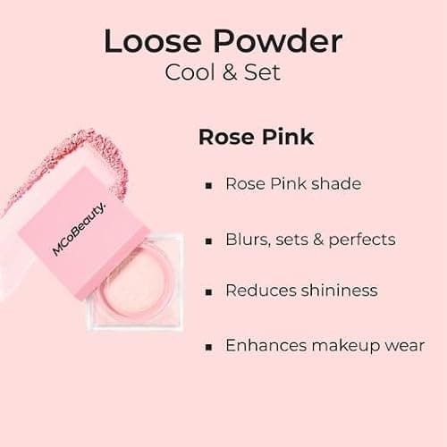 MCoBeauty - Loose Powder Cool & Set - Rose Pink Shade - Finely Milled Water-Based Setting Powder with Hyaluronic Acid, Glycerin & Vitamin E - Vegan, Cruelty Free Cosmetics - Face Makeup thumbnail 2