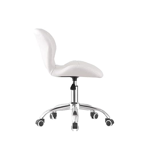 Jamiah Modern Desk Chairs Comfortable Study Chair Swivel Home Chair Height Adjustable PU Leather Desk Chair with Lift Chrome Legs for Home Bedrooms (White) thumbnail 4