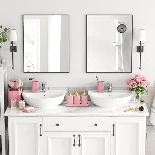 InnJoey Bathroom Accessory Set - Bathroom Set, 12PC Bathroom Accessories Set, Pink Bathroom Accessories Set, Mini Trash Can, Toilet Brush, Trash Can & Soap Dispenser thumbnail 7