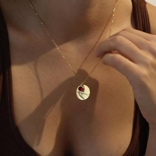 MignonandMignon Birthstone Name Necklace Personalized Gifts for Women Jewelry for Mom Gold Plated Pendant Charm, Custom Grandma Birthday Holiday Gifts -CN-BS-SH thumbnail 3