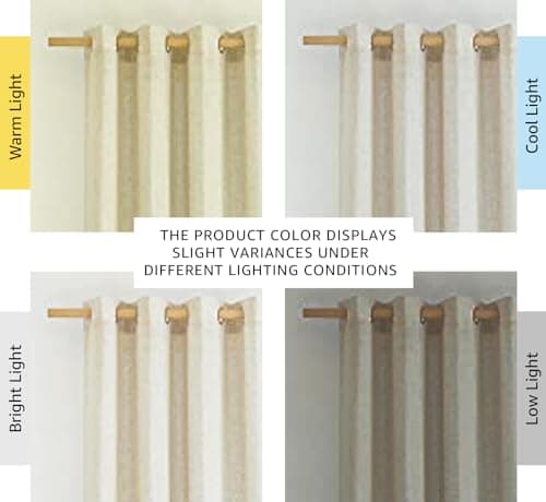 NICETOWN Natural Linen Curtains 84 inch Long 2 Panels Set, Grommet Top Thick Linen Burlap Semi Sheer Vertical Drapes Privacy Assured with Light Filtering for Bedroom/Living Room, W55 x L84 - Natural - W55 x L84 thumbnail 2
