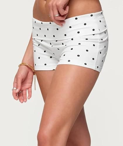 Luckinbaby Foldover Shorts for Women Y2k Cute Micro Short Fold Over Pajama Bottoms Slim Fit Going Out Mini Shorts thumbnail 4