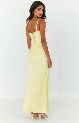 humoral Silk Satin Bridesmaid Dress for Teens V-Neck Spaghetti Straps Prom Dress with Side Slit thumbnail 5