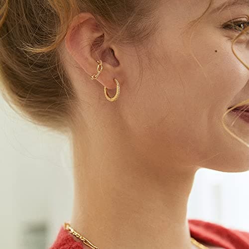 3 Pairs 14K Gold Plated Huggie Hoop Earrings for Women, Minimalist Gold Huggie Hoop Earrings, Simple 3 sizes Hoop Earrings for Women Men gift,gold silver rose gold and black thumbnail 5