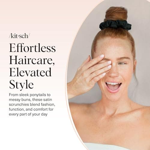 Kitsch Satin Scrunchies for Women - No Crease, Frizz Control | Softer Than Silk Scrunchies Gentle On Hair Scrunchies for All Hair Types | Stylish Hair Accessories College Essentials - Black, 5pcs thumbnail 7