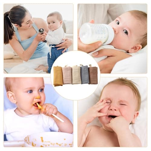 Toumett 5 Pcs Muslin Cloths for Baby, Wash Face Muslin Squares, Burp Cloths, Natural Cotton, For Newborn Baby/Boy/Girl Wiping Bathing Feeding (23x22cm) thumbnail 7
