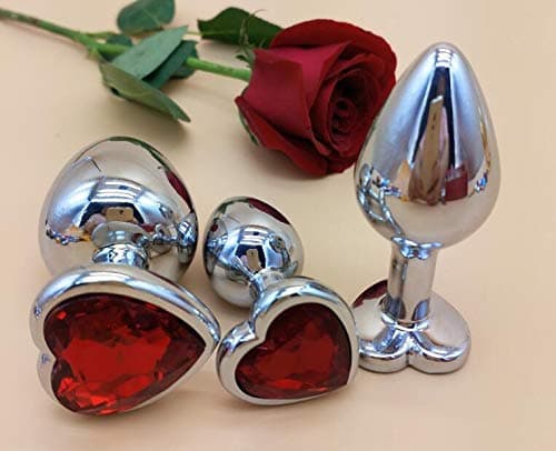3Pcs Anal Plug Sex Toys, Metal Anal Butt Plugs Training Kit with Heart-Shaped Jewelry Base Adult Sex Toys & Games for Women Men Couples Beginners Large/Medium/Small,Red thumbnail 4