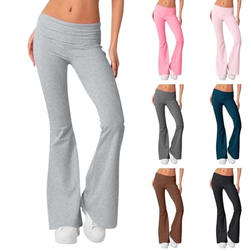 Fold Over Yoga Pants for Women Cotton Flare Leggings Y2k Low Rise Wide Leg Sweatpants Buttery Soft Bell Bottom Bootcut Workout Comfy Lounge Trousers Cute Stretch Streetwear - Image 1