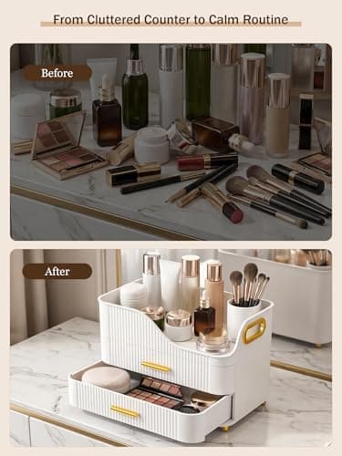 Booklov Countertop Makeup Organizer with Drawers, 3 Tier Large Cosmetic Storage Box for Vanity, Bathroom Counter, Dresser, Skincare Display Case for Lipsticks, Beauty Palettes, Teen Girl Gifts, White thumbnail 6