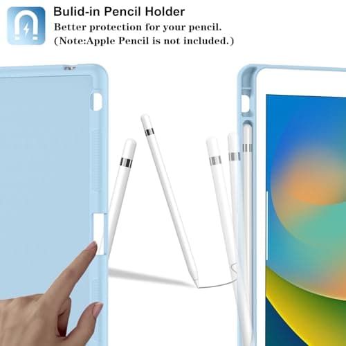 Supveco Case for iPad 9th/8th/7th Generation 10.2 inch (2021/2020/2019 Model) with Pencil Holder, Premium Folio Stand Case with Auto Wake/Sleep,Soft TPU Back Shell Cover for iPad 10.2 Inch-Ice Blue thumbnail 3