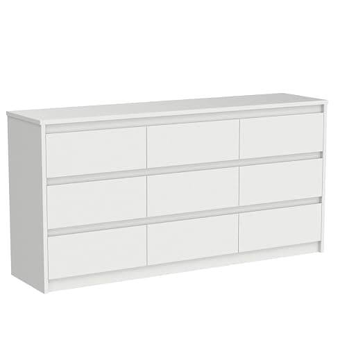 Hitow 9 Drawer Dresser for Bedroom with Deep Drawers, Large Floor Wood Dressers & Chest of Drawers Handle Free, Modern White Long Dressers for Closet Living Room, Euro Slide (63"W x 15.7"D x 31.5"H) thumbnail 5