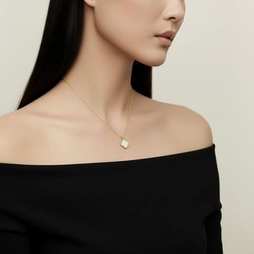 MINARIA Clover 14K Gold Plated 925 Sterling Silver Pendant Necklace for Women, Four Leaf Clover Mother of Pearl Necklace, Elegant Jewelry Gift for Women thumbnail 3