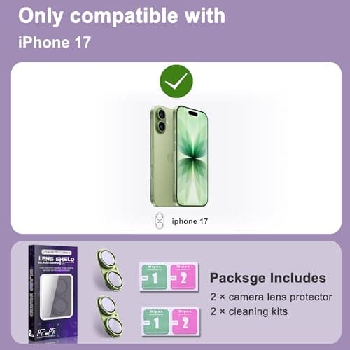 SHANG PIN JIA 2 Pack Camera Lens Protector for iPhone 17,[Not Easy to Breakn ] AR Tempered Glass Strong Adsorption Metal Camera Cover Screen-Light Green thumbnail 2