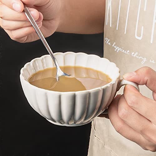 Colias Wing 9 Oz Petal Series Retro Design Ceramic Tea Cup Coffee Mug Travel Mug with Saucer-White thumbnail 2