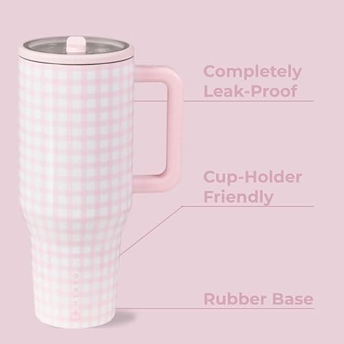 HydroJug Traveler - 32 oz Water Bottle with Handle & Flip Straw - Fits in Cup Holder, Leak Resistant Tumbler-Reusable Insulated Stainless Steel & Rubber Base - Gifts for Women & Men, Pink Gignham - 32oz - Pink Gingham thumbnail 3