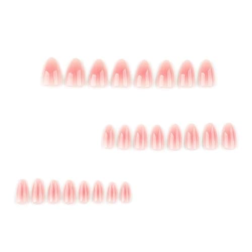Pink Aura Press on Nails Short Almond Fake Nails Cute False Nails Press ons with Design for Women Manicure,Glossy Finish | Reusable | Nail Kit with Jelly Adhesive Tabs | 24 Pcs thumbnail 4