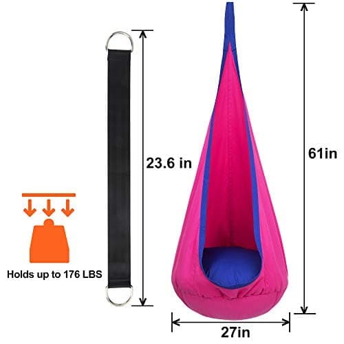 Y- STOP Kids Pod Swing Seat, Hanging Hammock Chair Swing with Inflatable Pillow, Sensory Swing Chair with Pocket for Outdoor and Indoor (Pink and Blue) thumbnail 3