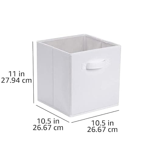 Amazon Basics Collapsible Fabric Storage Cubes Organizer with Handles, Sturdy Storage Bins, White, 10.5-x-10.5-x-11-inch, 6-Pack thumbnail 3