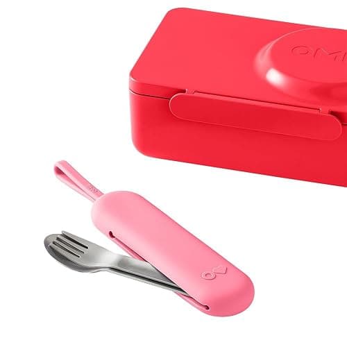 Omie OmieBox Travel Utensil Set | Fork and Spoon with Case for Easy Travel | Stainless Steel Fork and Spoon | Pink thumbnail 5
