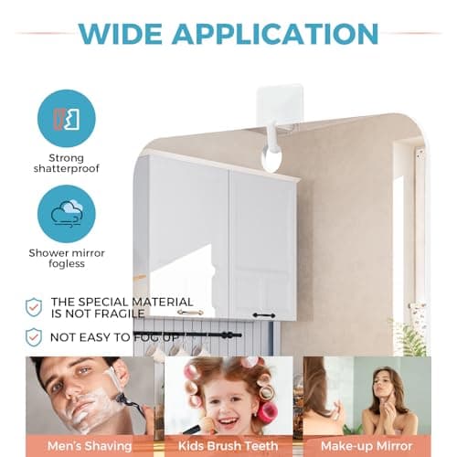 Shower Mirror Fogless for Shaving, Fogless Mirror for Shower with 1 Adhesive Hooks, Bathroom Shatterproof Shaving Mirror - for Men and Women (Silver) thumbnail 5