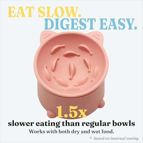 Cat Slow Feeder Bowl, Raised Slow Feeder Cat Bowl for Dry and Wet Food, Elevated Slow Feeder Dog Bowls Small Breed and Puppy, BPA Free Silicone Bowl, Heights Adjustable, Microwave & Dishwasher Safe thumbnail 2