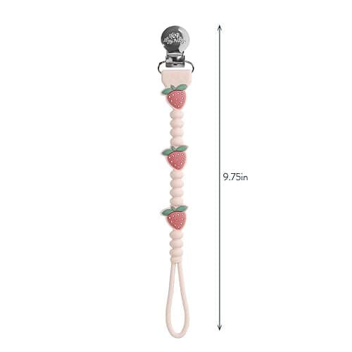 Itzy Ritzy Silicone Pacifier Clip; 100% Food Grade Silicone Pacifier Strap with Clip Keeps Pacifiers, Teethers & Small Toys in Place; Features One-Piece Design & Cord (Strawberry) - Strawberry - 1 Count (Pack of 1) - Pacifier Clip thumbnail 3