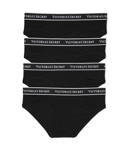 Victoria's Secret Women's Cotton Logo Hiphugger Underwear, Panties for Women, Pack of 4, Black, M - Image 1