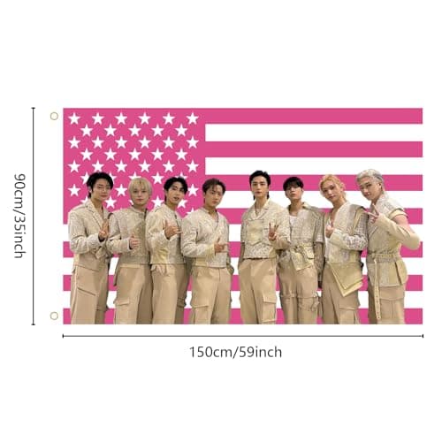 Stray Kids Tapestry, Pink American Flag Design, 3x5 FT Polyester Wall Hanging with Brass Grommets for Bedroom Studio Decor thumbnail 2