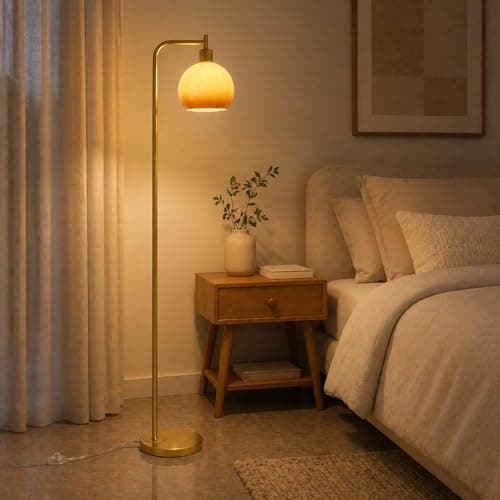 URLIGHTS Glass Floor Lamp,67" Modern Standing Lamp with Sunset Grapefruit Glass Lampshade Metal Pole for Living Room, Bedroom, Office - Heavy Base,Pedal Switch (Include Bulb)(Gradient) thumbnail 9