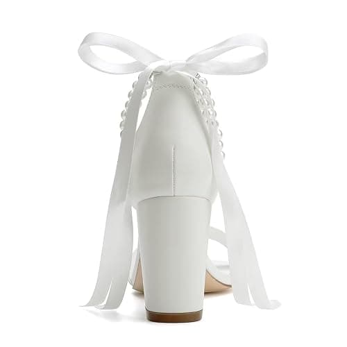 YWXYMGE Block Heel Wedding Shoes for Bride Women Chunky Heeled Sandals Pearl Bridal Shoes thumbnail 5