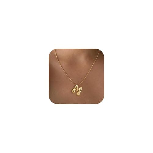 Bheop Bubble Gold Silver Letter Necklace for Women Dainty 14K Gold Plated Balloon Initial Necklaces for Women Trendy Cute Chunky Charm Monogram Pendant Name Necklace Fashion Jewelry Gifts for Teens - Image 1